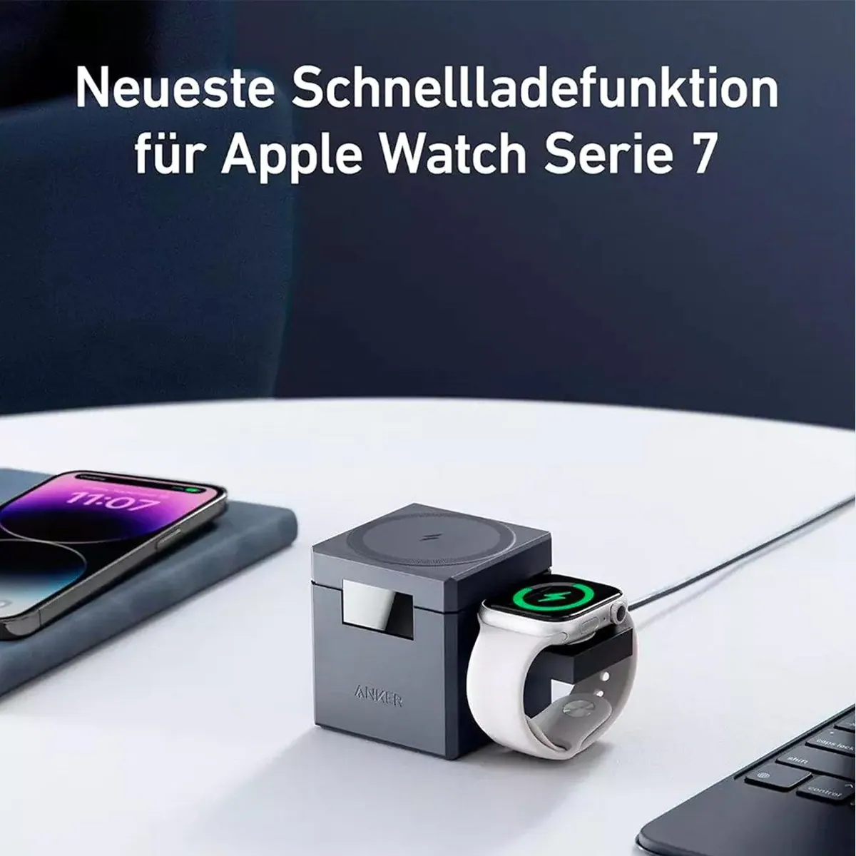 Anker 3-in-1 Cube with MagSafe, kabelloses Laden, 15 W, 3 Ladeanschlüsse 3