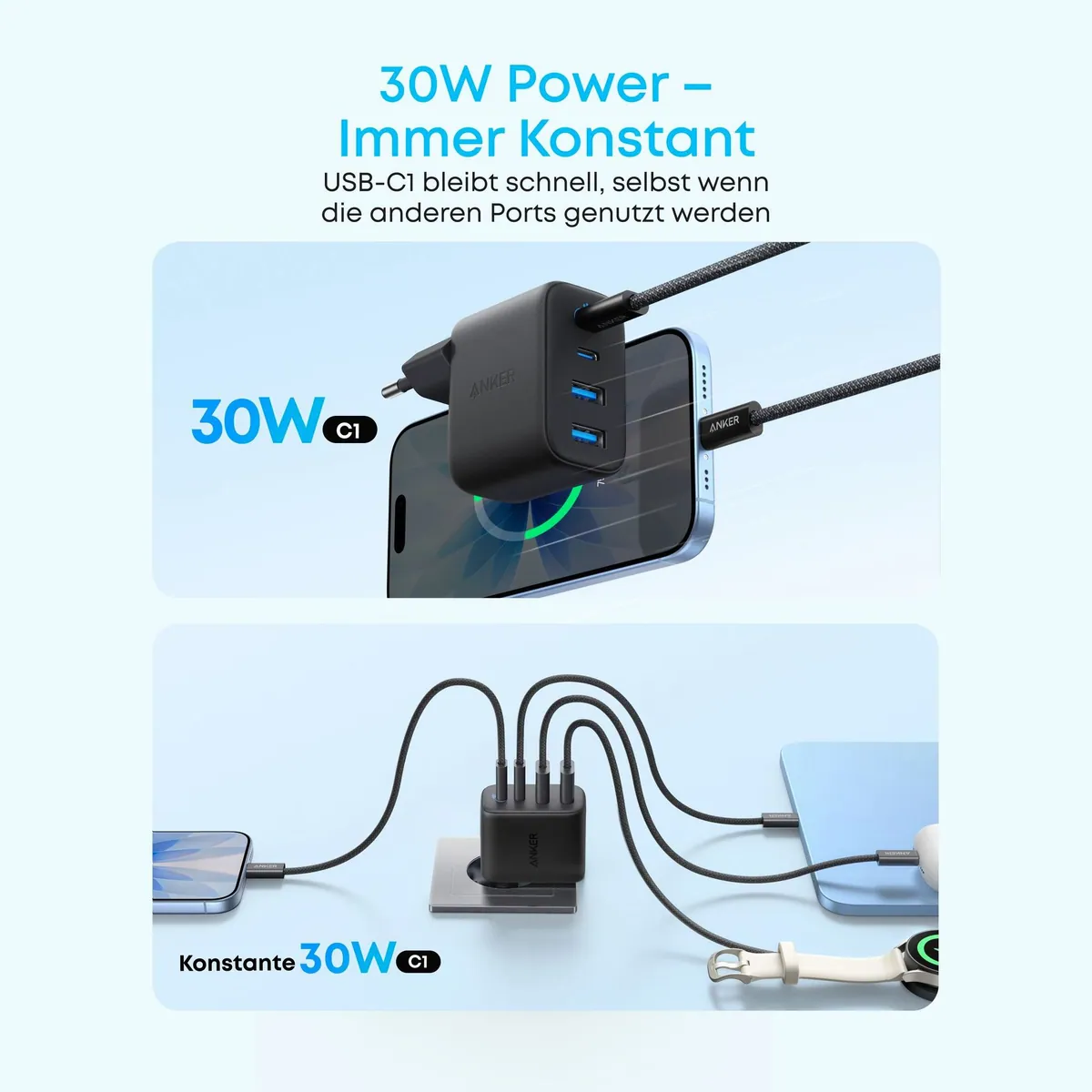 Anker A121E 50W USB-C Ladegerät, 4-Port Schnellladegerät 3