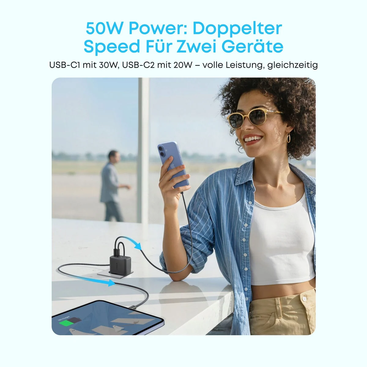 Anker A121E 50W USB-C Ladegerät, 4-Port Schnellladegerät 4