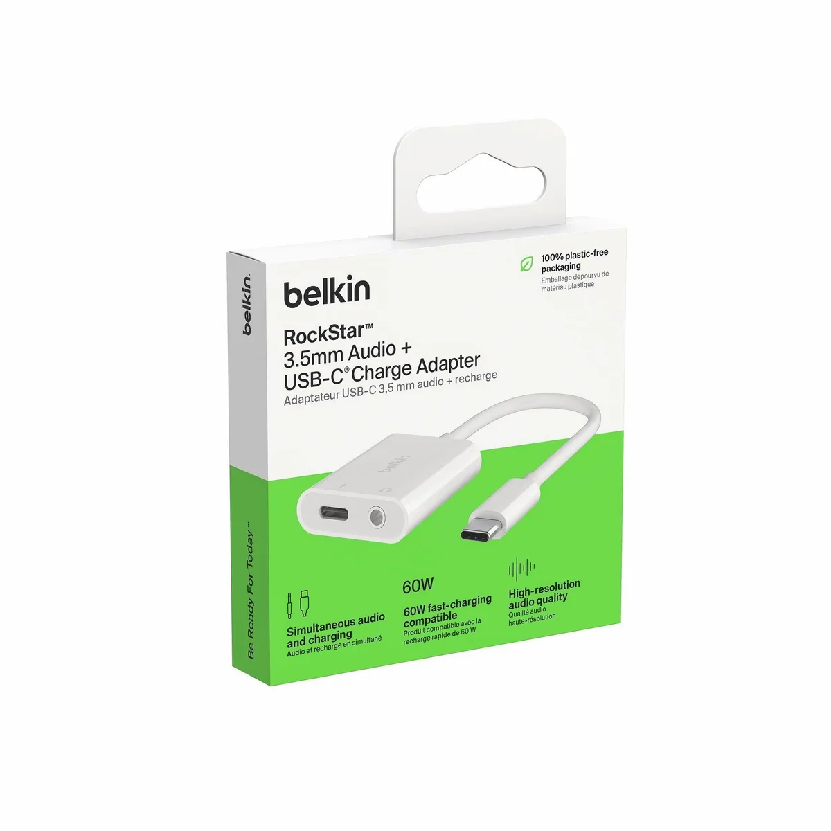 Belkin RockStar 3,5mm-Klinken-Audio- und USB-C-Ladeadapter, USB-PD und Quick Charge 2.0 kompatibel, 4,68 cm 4