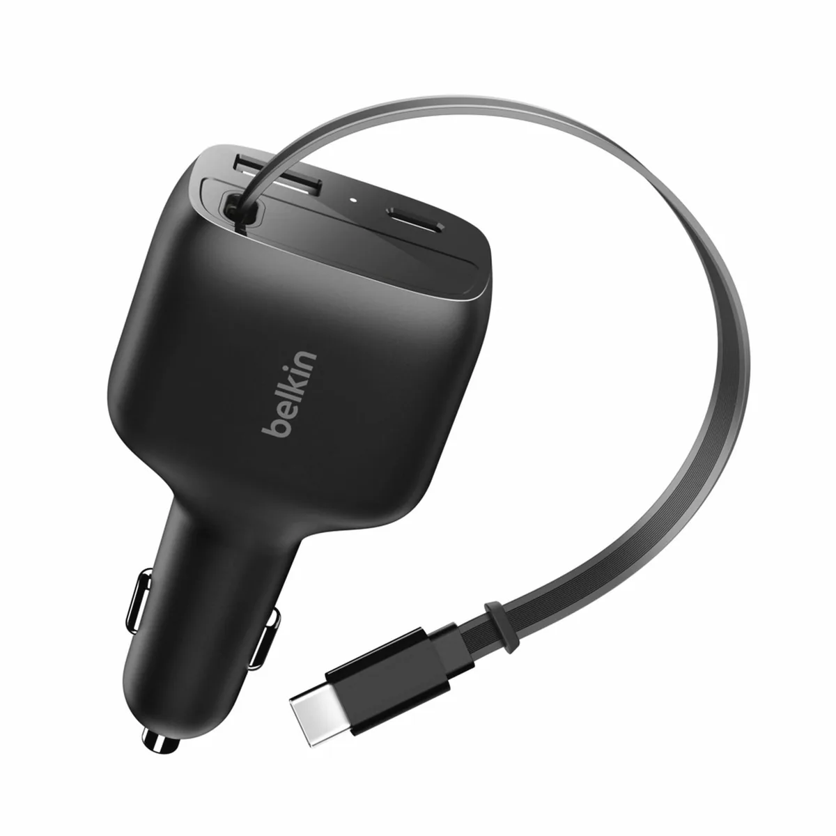 Belkin BoostCharge Kfz-Lader mit einziehbarem Kabel, 75 W, 2 Anschlüsse