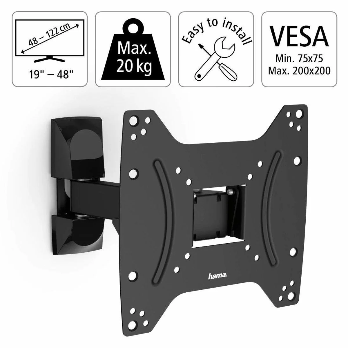 Hama TV-Wandhalterung, schwenkbar und neigbar, 48-122 cm (19"-48"), max. 20 kg 2