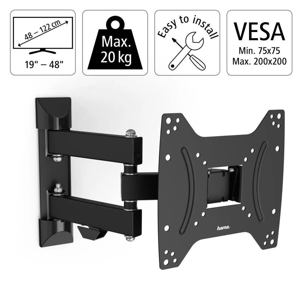 Hama TV-Wandhalterung, schwenkbar und neigbar, für 48-122 cm (19-48 Zoll) — max. 20 kg Traglast 2
