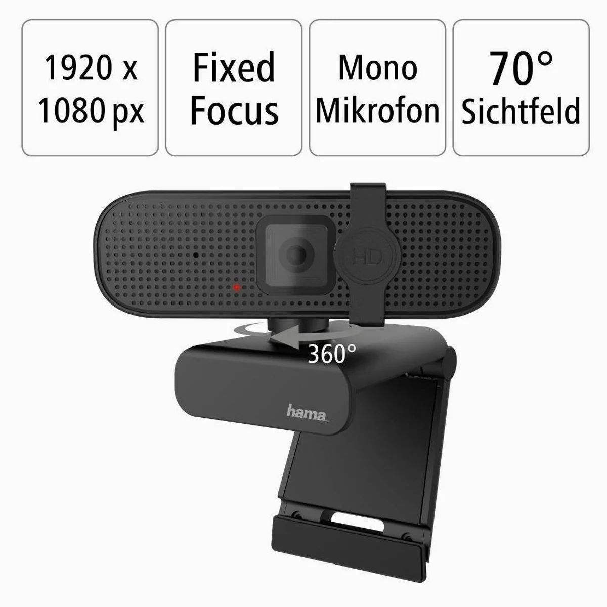 Hama C-400 Webcam, Full HD, integriertes Mikrofon, flexible Positionierung 2