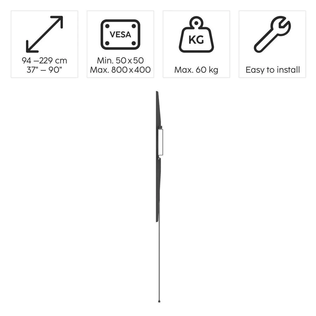 Hama TV-Wandhalterung, flach, bis 90 Zoll, für TV-Größen 94-229 cm 4
