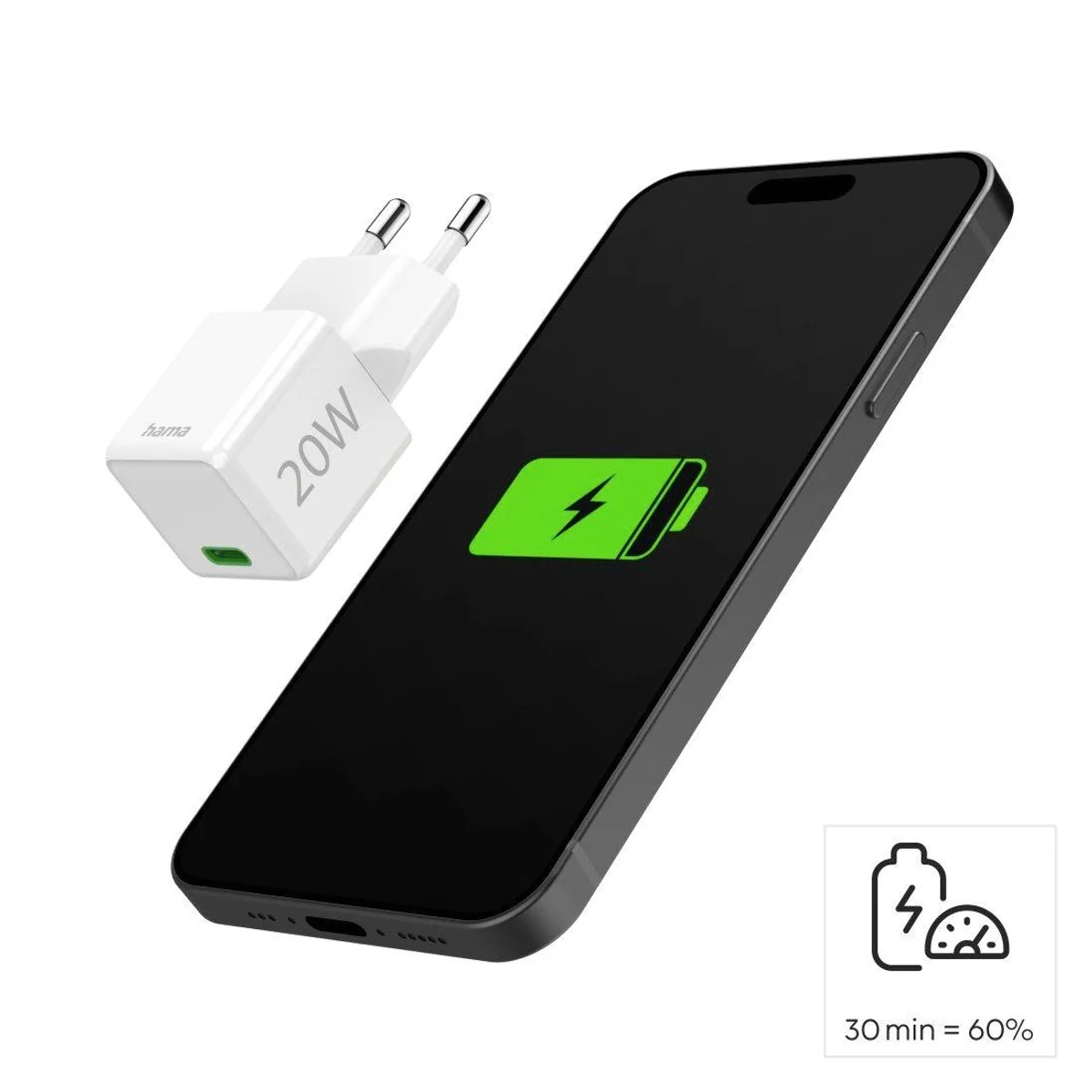Hama Schnellladegerät, USB-C, 20 W, kompakt, PD/QC kompatibel 2