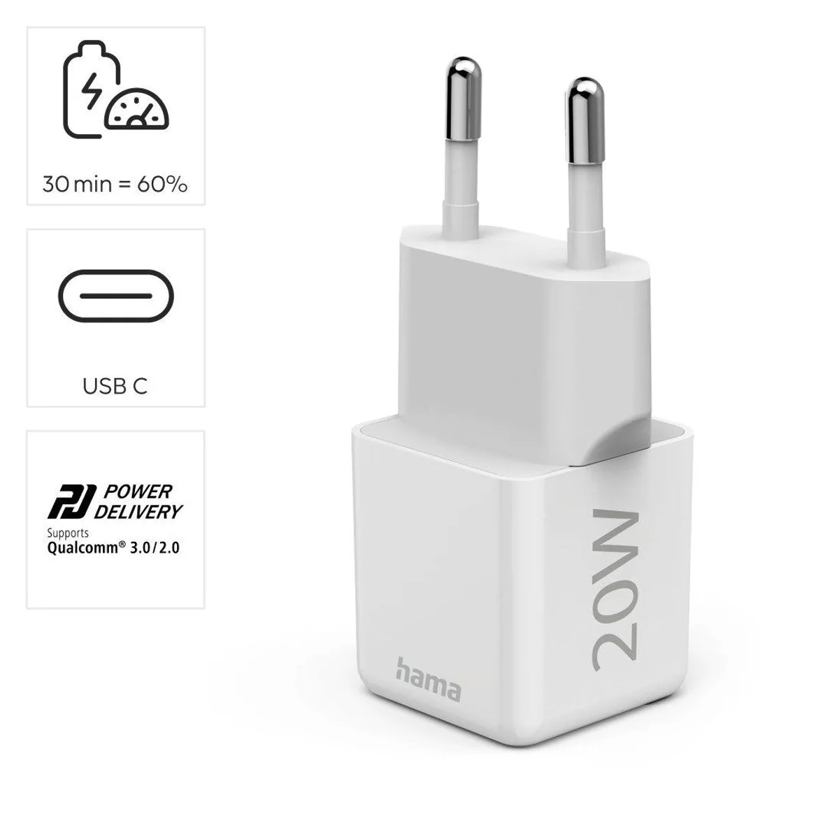 Hama Schnellladegerät, USB-C, 20 W, kompakt, PD/QC kompatibel 4