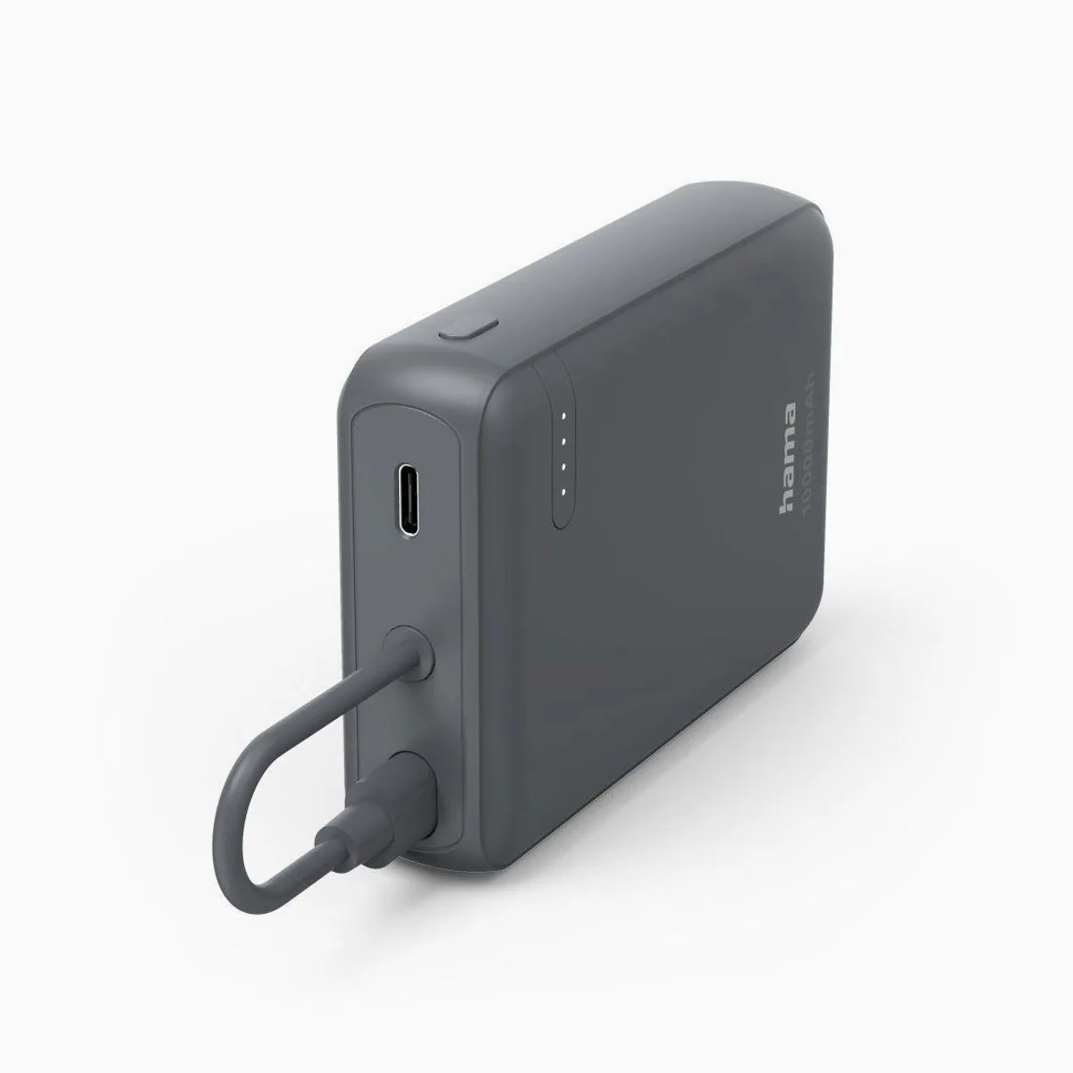 Hama Powerbank 10000 mAh, integriertes USB-C-Kabel, Fast Charge, grau