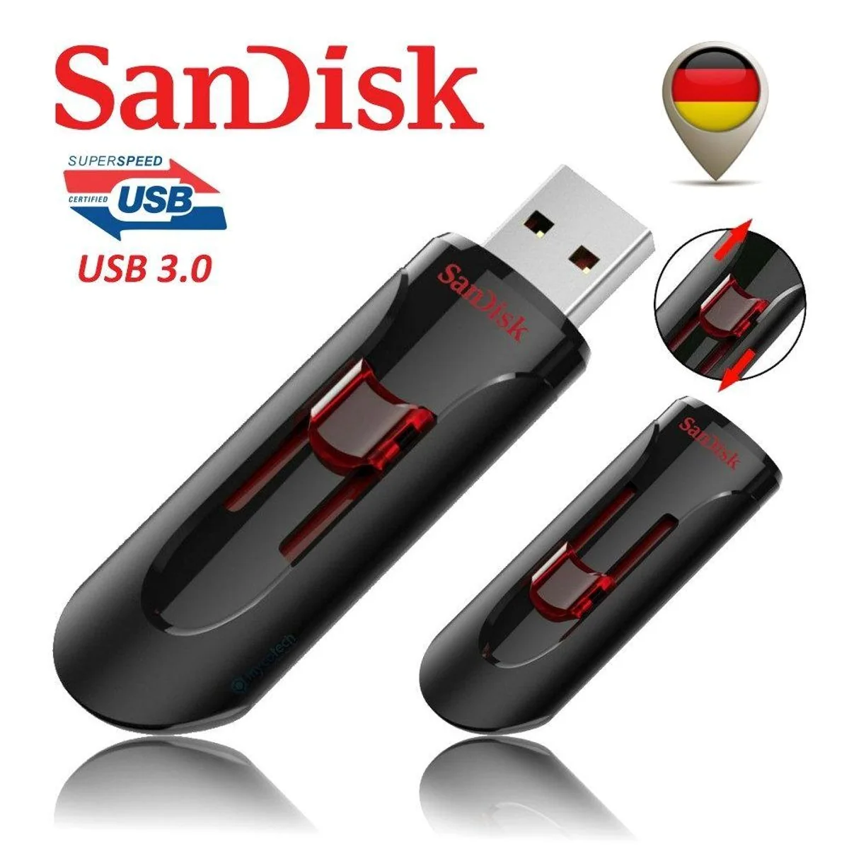 SanDisk Cruzer Glide SDCZ600 USB-Stick, 16 GB, USB 3.0, einziehbares Design
