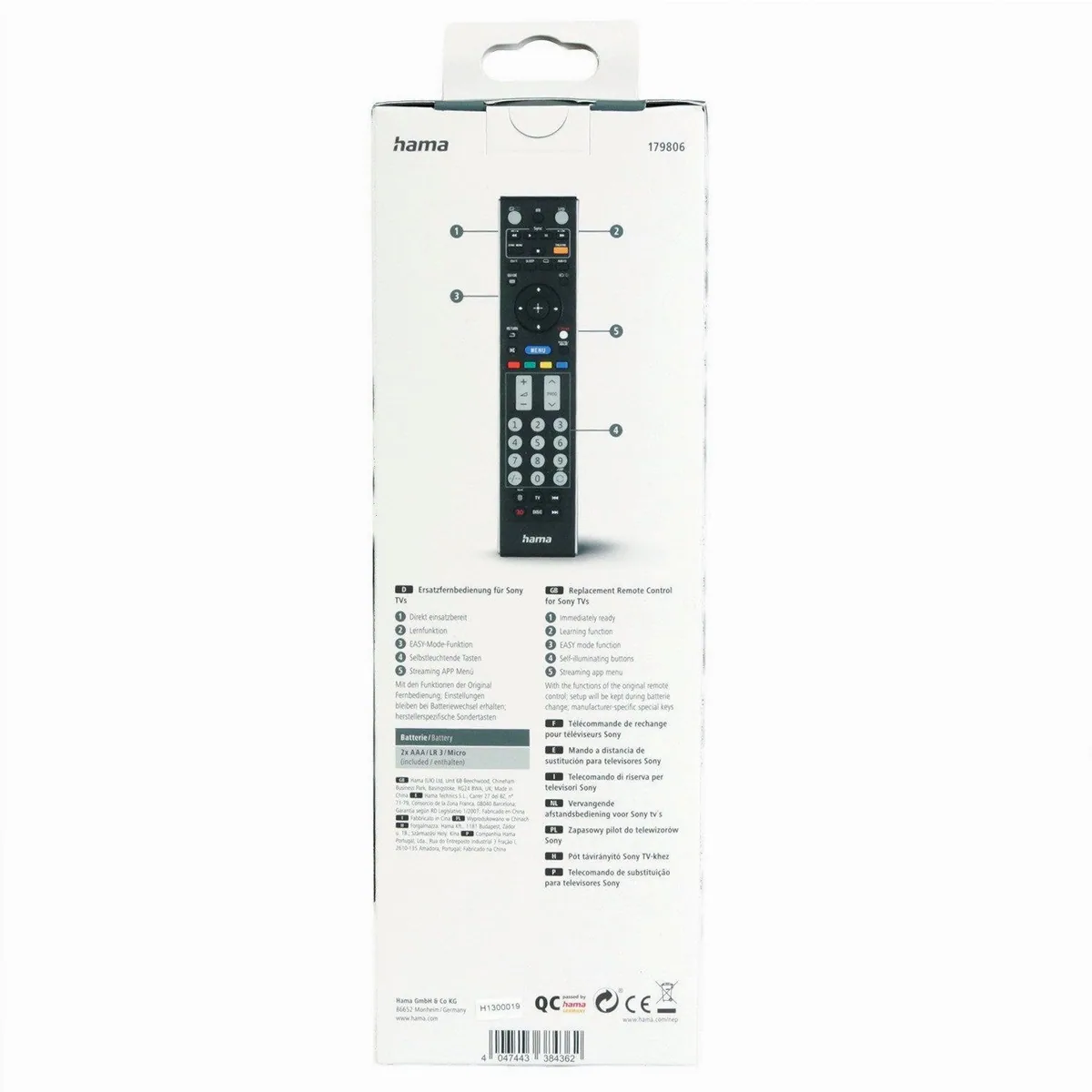 Sony Universal-Fernbedienung, 1:1 Ersatz für Sony TV — Infrarot, Lernfunktion, EASY-Mode 5